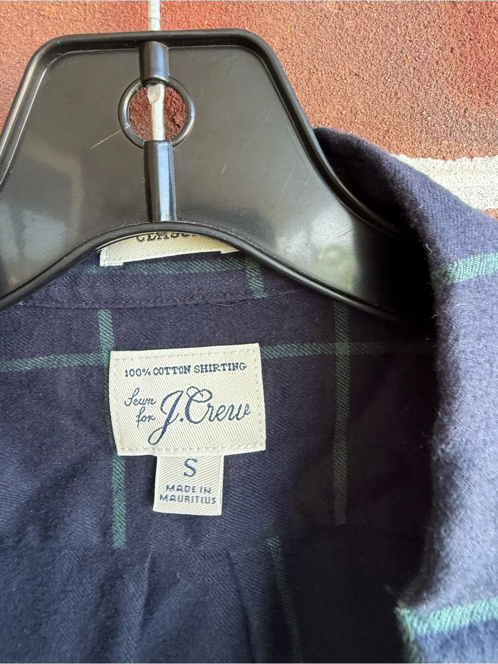 J. Crew Men’s Navy Blue Green Windowpane Plaid Flannel Long Sleeve Shirt Small